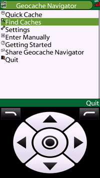 Geocache-Navigator mit virtuellem D-Pad auf dem Nokia 5800