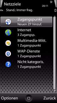 Zugangspunkte werden auf dem Nokia 5800 Netzzielen zugeordnet