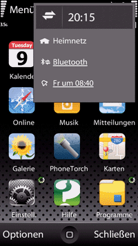 Infobox in der Ecke des Displays des Nokia 5800