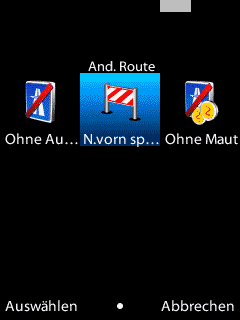 Nokia Maps Navigationsmenü mit seltsamen Abkürzungen