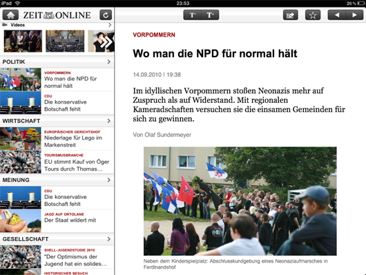 Die Zeit Auf dem iPad: Zeit online