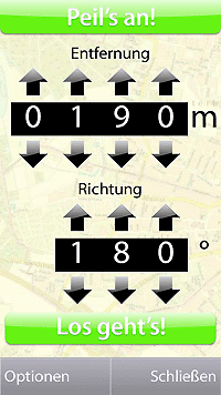 Startbildschirm der Peile-App 'Peil's an!'