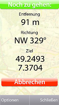 Navigationsbildschirm der Peile-App